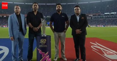 एमएस धोनी आणि रोहित शर्मा फायनलमध्ये T20 विश्वचषक ट्रॉफी आणतात, अहमदाबाद प्रेक्षकांनी गर्जना केली – पहा