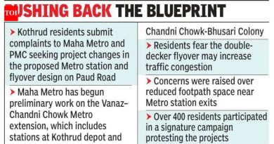 कोथरूड डेपो परिसरातील रहिवाशांना मेट्रो स्टेशन आणि फ्लायओव्हरच्या डिझाइनमध्ये बदल हवा आहे